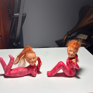 Vintage Napco Japan Ceramic Figure Pixie Elf with Red Hair 50s | 7 cm
