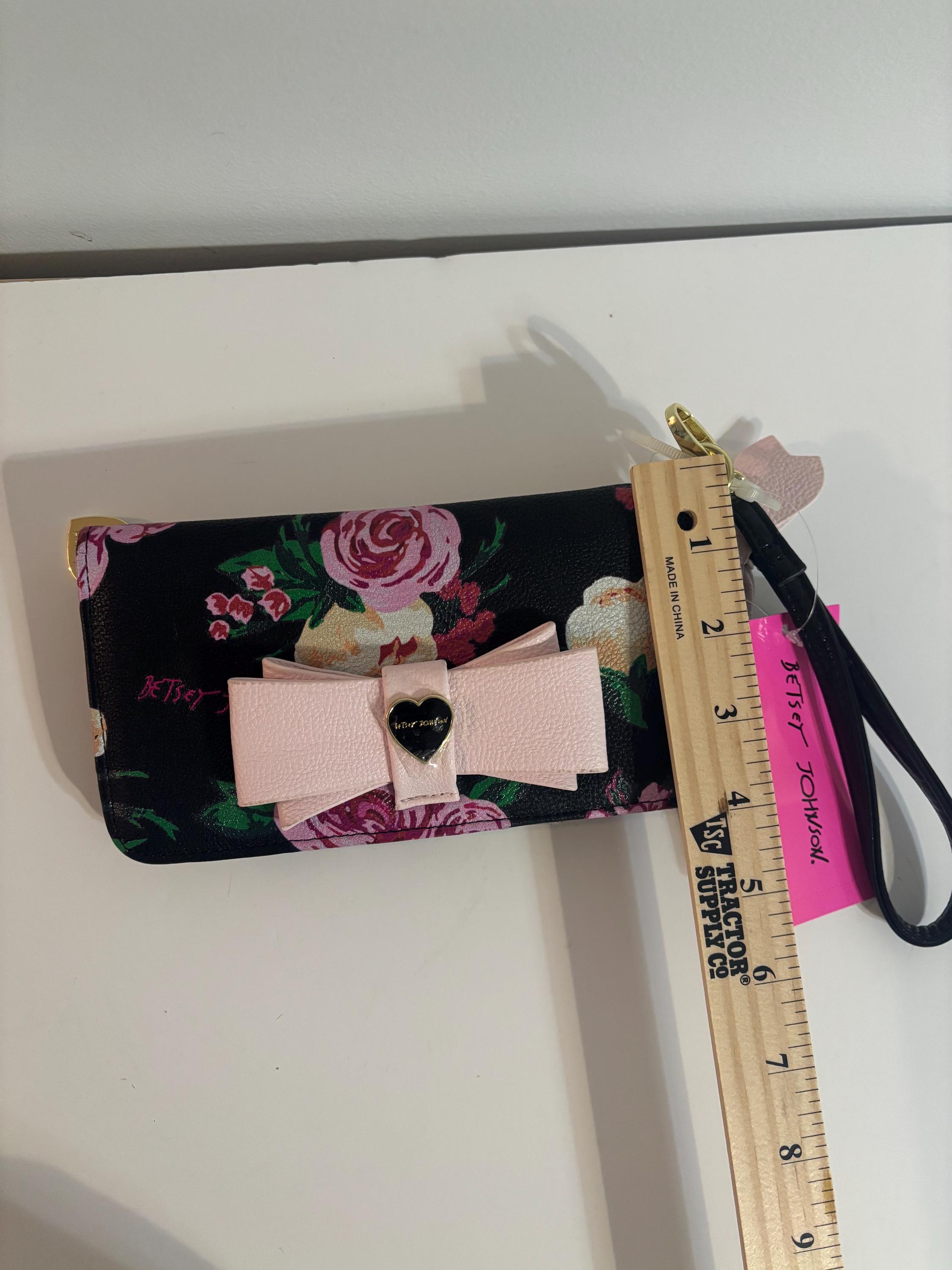 Betsy Johnson Floral Bow Wristlet Wallet – Pink & Black 