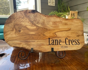 Custom, engraved olive wood serving/cheese/charcuterie board