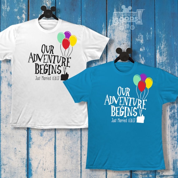 Our Adventure Begins personalized shirt | Couples Shirts | Disney Inspired | Up | Carl and Ellie | Disney Wedding Our Adventure Begins personalized shirt | Couples Shirts | Disney Inspired | Up | Carl and Ellie | Disney Wedding