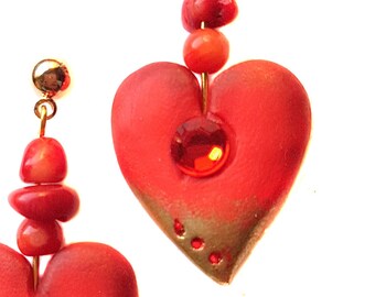 Valentine's Heart Earrings, handmade with polymer clay, exclusive piece, Original Gift