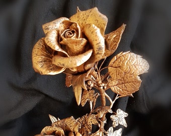 Rose dorée anniversaire fleur porcelaine fleurs imitation roses or fleurs artificielles faites à la main cadeau d'anniversaire