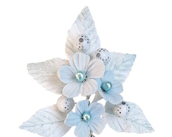 Communion hairpin, Blue white porcelain flowers, Bridal headdress, bridesmaids accessories, bridal hairstyle, bridal hair accessories