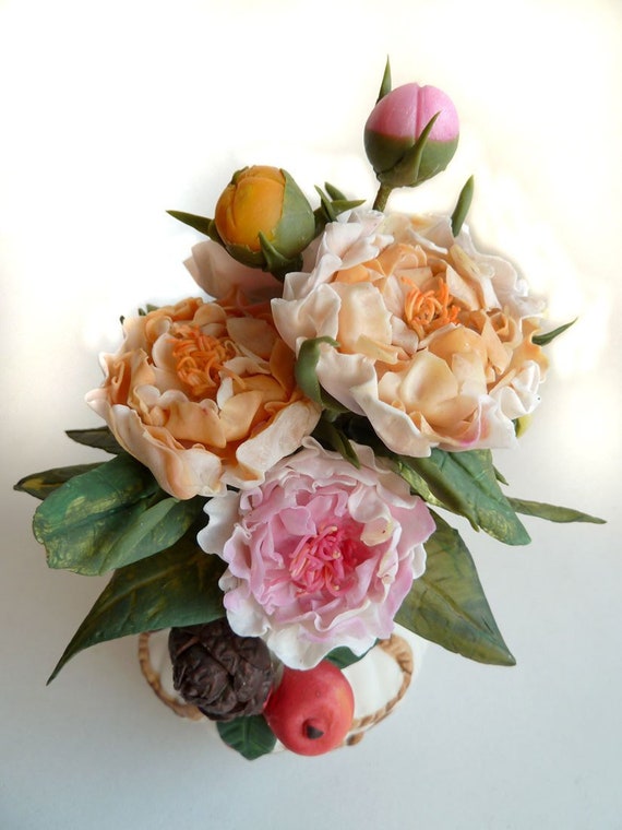 Flowers Cold Porcelain Miniature PEONIE Lactiflora Home Decor hand