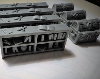 Gloomhaven Accessories - Bookshelves - Treasure Chests- 3D Printed Treasure Chests- Gloomhaven Board Game - 10 Piece Set-D & D- Dungeon Saga