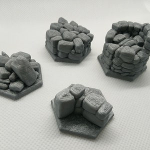 Unofficial Gloomhaven Stone Corners with Hex Bases 4 Piece Set- Stone Terrain