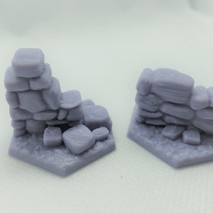 Gloomhaven Flat Wall Terrain - Set of 2 (1 Hex Base) - 3d Printed Dungeon Terrain- D and D