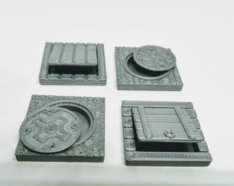 Set of 4 Trapdoors for Gaming - Mansions of Madness - 3d Printed- Tabletop Terrain-3d Printed Manholes