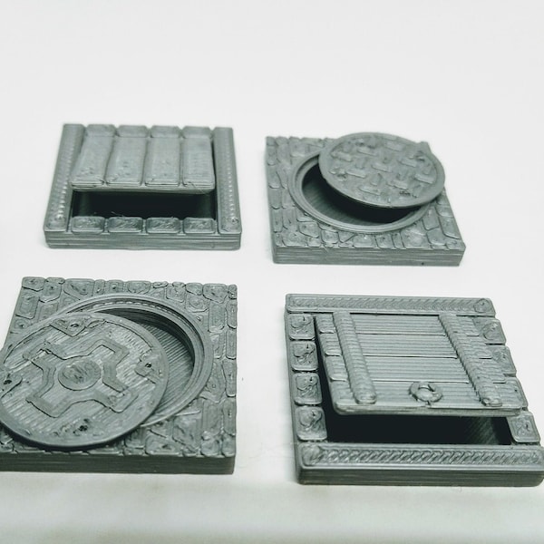 Set of 4 Trapdoors for Gaming - Mansions of Madness - 3d Printed- Tabletop Terrain-3d Printed Manholes