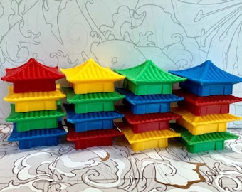 Pagodas for Tang Garden Seasons Board Game - 16 pagodas in 4 colours