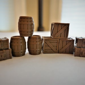 Gloomhaven Accessory Set - Wooden Barrels, Wooden Crates, Wooden Treasure Chests - 10 Pieces