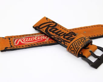 Baseball Glove Leather Watch Band with PATCH Rawlings Wilson etc choice of Buckle or Deployant clasp Apple Watch Compatible CUSTOMIZABLE