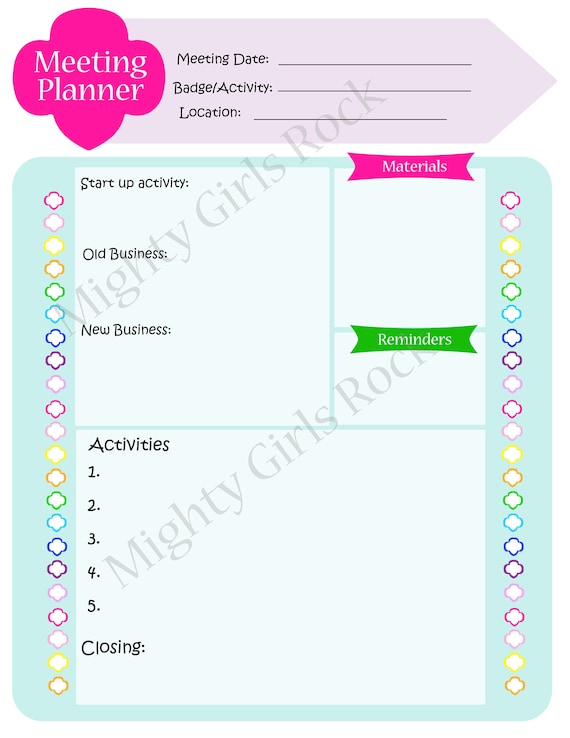 Troop Meeting Planner Printable Sheet