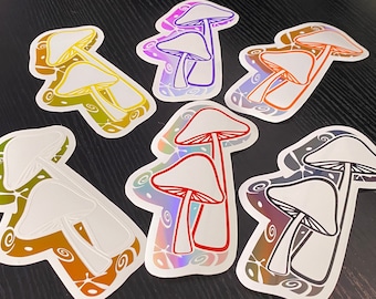 Psychedelic Mushroom Decal, Trippy Shroom Sticker, Holographic Vinyl Decal