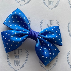 royal blue, bright red, navy or yellow school uniform spotty, polka dot hair clip / tie double bow