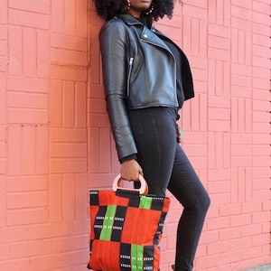African Print Ankara Handmade Tote with wood handle