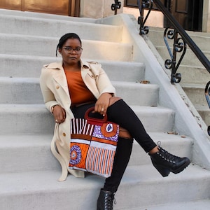 African Print Ankara Handmade Tote with wood handle
