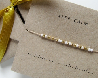 KEEP CALM Morse-Code Armband | Bleib ruhig Geschenk | Bleib ruhig Kunst | keep calm Schmuck für Damen | Benutzerdefinierte Keep Calm Armband mit verstellbarer Schnur