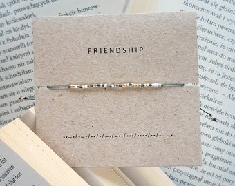 Bransoletka alfabet Morse'a FRIENDSHIP | regulowana bransoletka z napisem na sznurku  |  Minimalistyczna bransoletka nitka