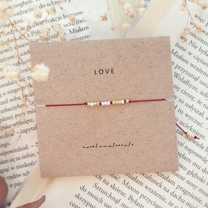 Pulsera código morse LOVE / pulsera código morse rojo / pulsera amor rojo / pulsera hilo ajustable / pulsera minimalista hilo rojo