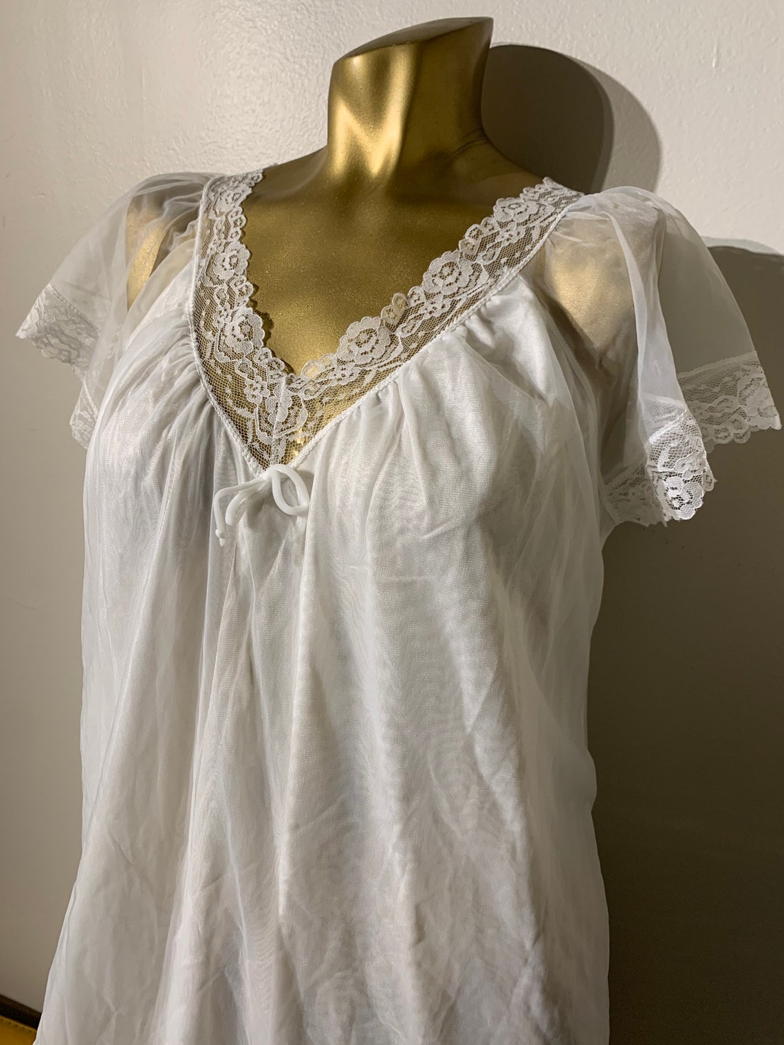 Sandra Dee Sheer Shouldered Nightgown White With Lace Detail - Etsy