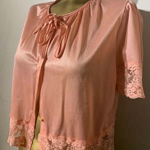 1960&#39;s Vintage Lingerie Jacket, Pink Lace Front Tie Closure with Buttons
