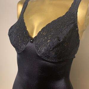 Sexy Vintage 1950&#39;s Betty Boop Black Lingerie Bodysuit, Snap Crotch, Made in USA, Union Made