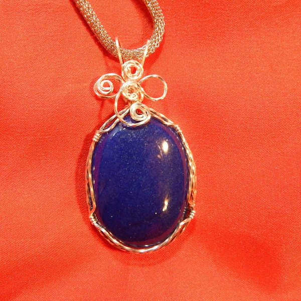 Blue Mountain Blue Mounttain Jade Pendant Necklace, Wire Wrapped in Sterling Silver brilliant blue dolomite, Jade pendant