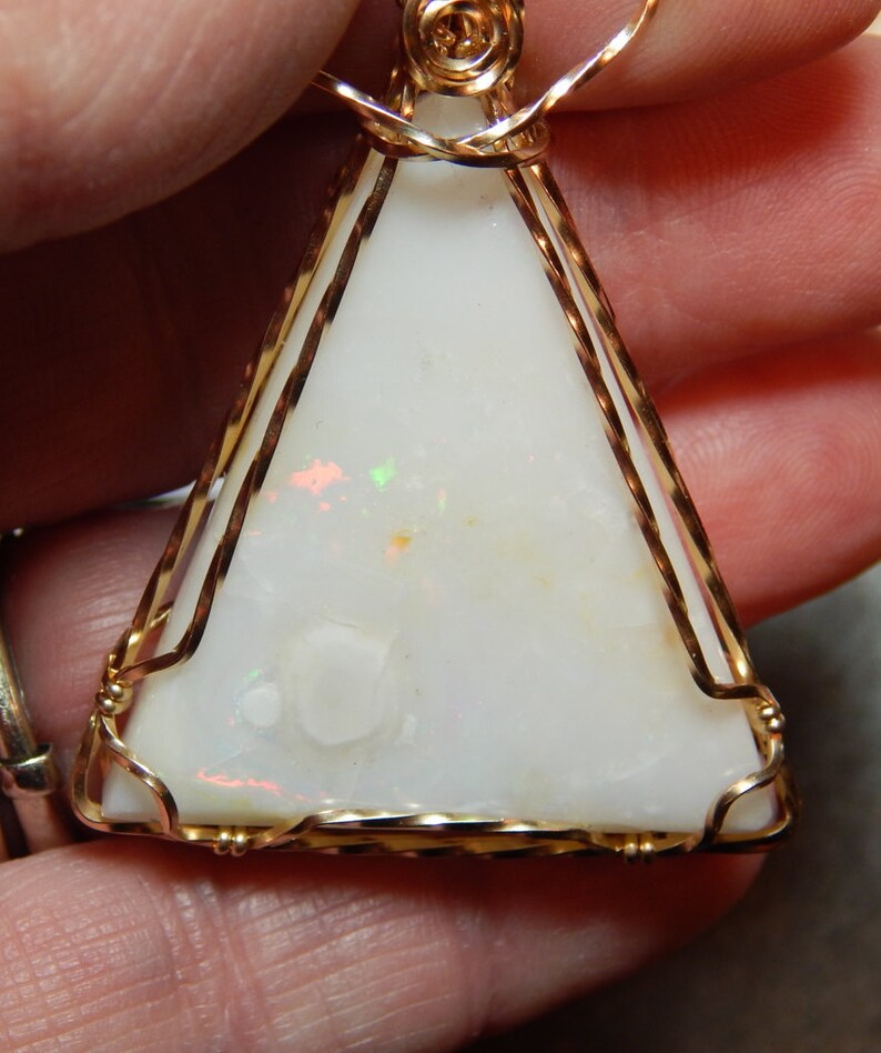 White Idaho Opal wire wrapped in gold fill wire Natural | Etsy