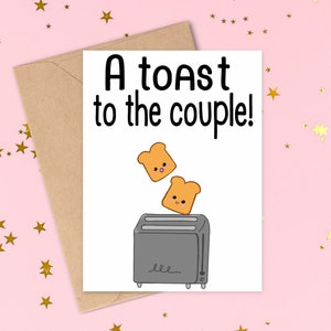 Ein Toast auf das Brautpaar | Süße Hochzeitskarte mit einer niedlichen Toasterzeichnung, perfekt für die Brautpaar- oder Geburtstagskarte | Kawaii Hochzeit