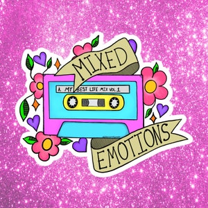 Emoções mistas Retro Flash tatuagem inspirada fita cassete adesivo para laptops e notebooks estilo vintage dos anos 80 e 90