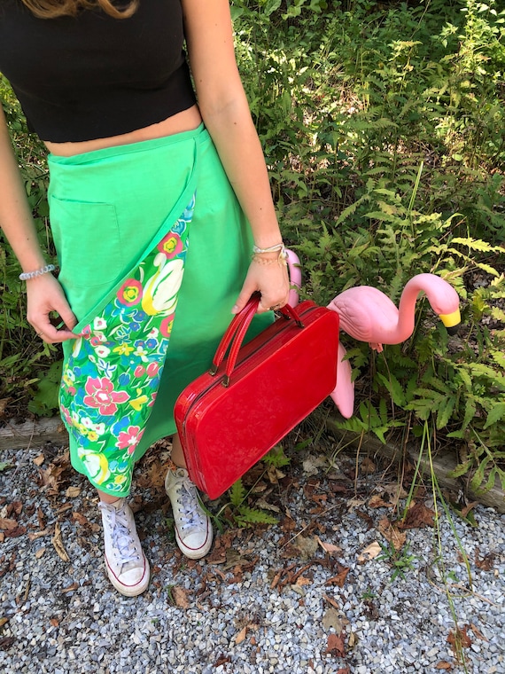 Green/floral reversible wrap around skirt