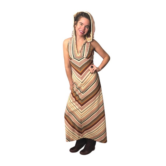 Seventies brown maxi hooded dress - image 1