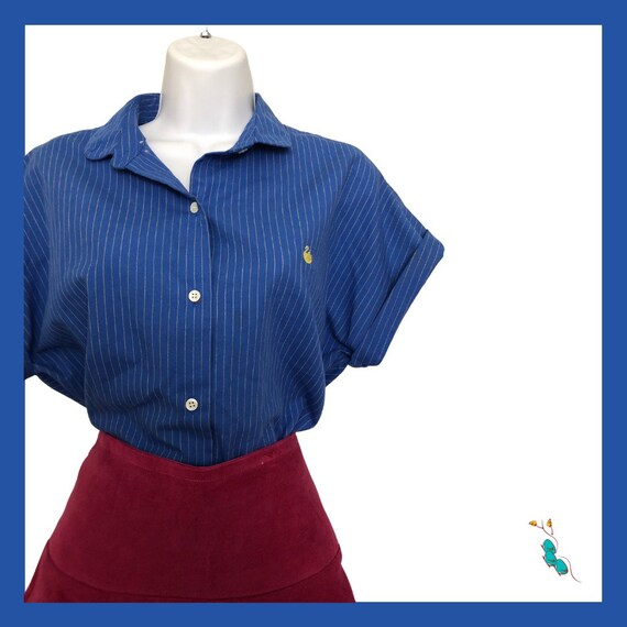 Blue pinstripe womens blouse large - image 2