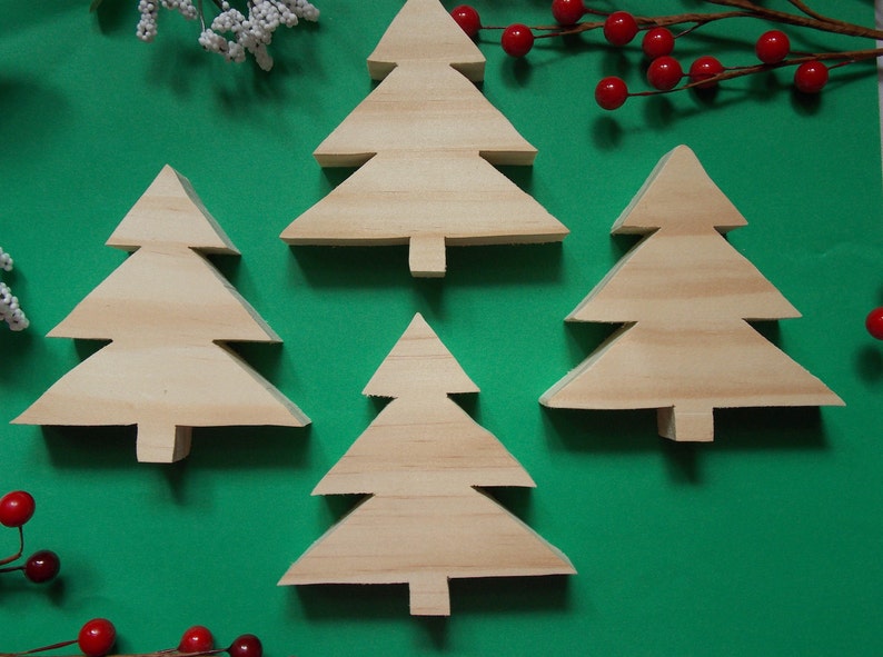 Christmas Trees Small DIY Wood Decorations Set of Four