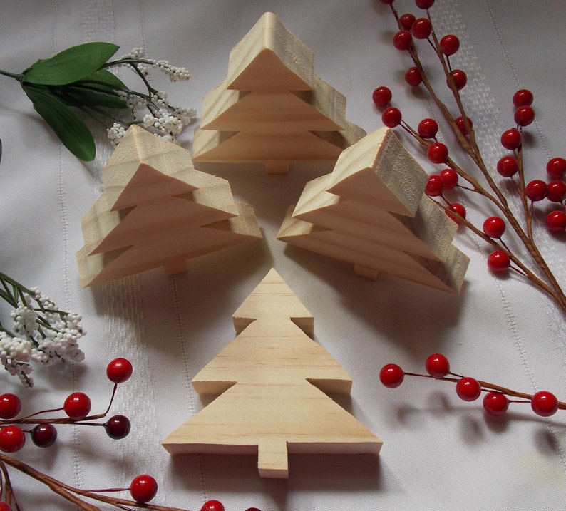 Christmas Trees Small DIY Wood Decorations Set of Four