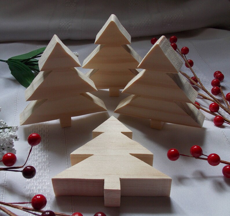 Christmas Trees Small DIY Wood Decorations Set of Four
