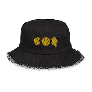 Melting Smiley Face Bucket Hat - Music Festival, Rave, Summer Hat, Acid House Trippin, Melting Face, Have A Nice Trip