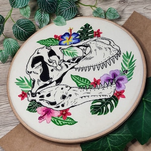 Floral T-Rex Skull PDF Embroidery Pattern