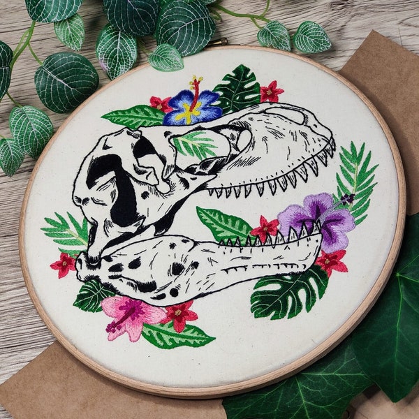 Floral T-Rex Skull PDF Embroidery Pattern