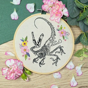 Floral Velociraptor Skeleton PDF Embroidery Pattern