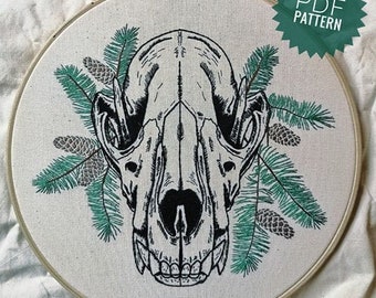 Floral Wolf Skull PDF Embroidery Pattern