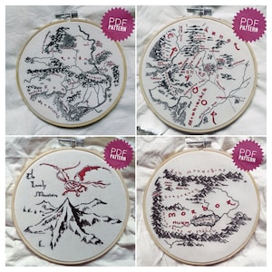 Herr der Ringe Sparset | Mörder | Das Auenland | Rohan und Gondor | Der einsame Berg | Tolkien Map Stickdatei PDF Anleitung
