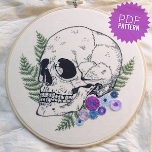 Floral Human Skull PDF Embroidery Pattern