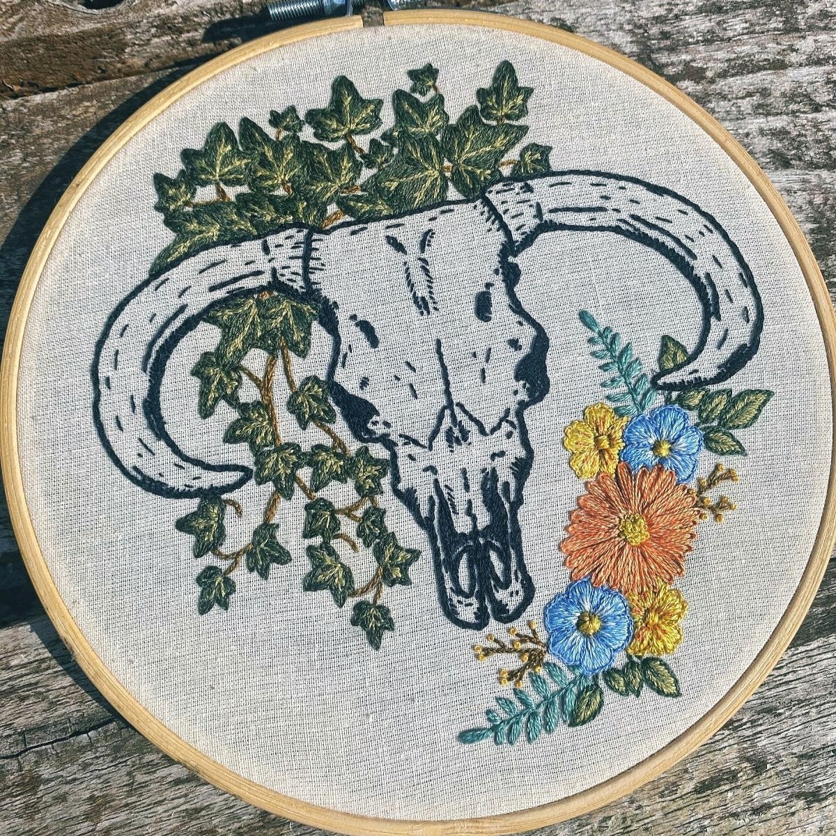 Bull Skull Anatomy Embroidery Pattern PDF, Floral Design - Etsy