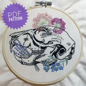 Floral Squirrel Skull PDF Embroidery Pattern