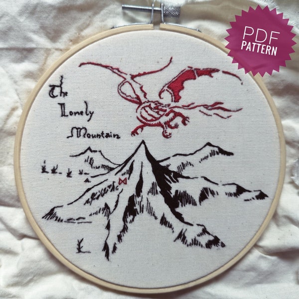 The Lonely Mountain and Smaug - | Lord of the Rings | The Hobbit | Tolkien Map PDF Embroidery Pattern