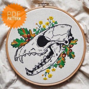 Floral Red Fox Skull PDF Embroidery Pattern