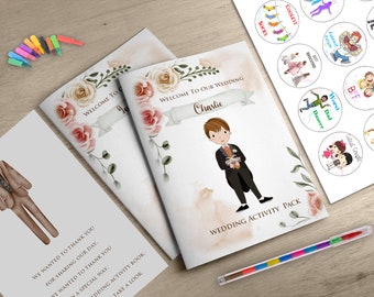 Wedding Activity Pack For Kids, Book Children's Personalised Favour, A6 Size, Staple Bound,4 boy choices & 4 Girl choices, WEB41