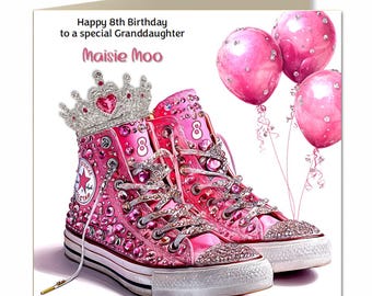 8th Birthday Card Girls Granddaughter Niece Daughter Pink Shoes Trainers Z1002